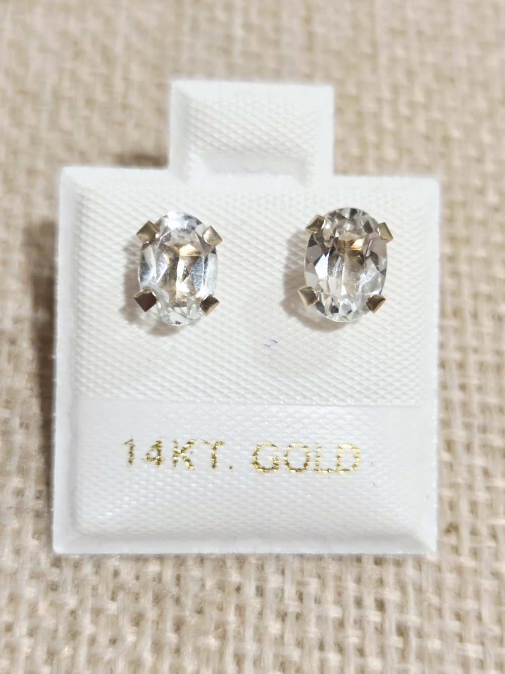 14KT Gold Clear Oval Cubic Zirconia Stud Earrings